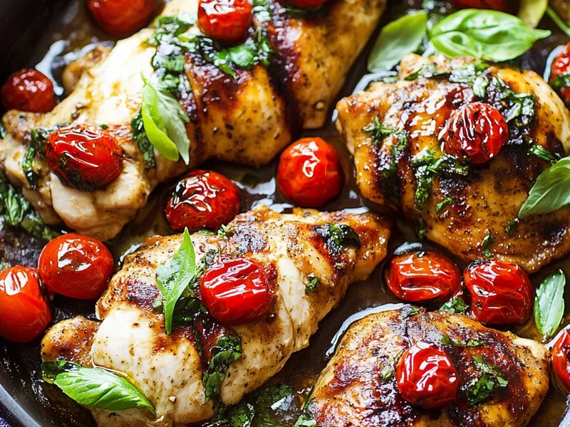 One Pan Balsamic Chicken with Mozzarella and Tomatoes