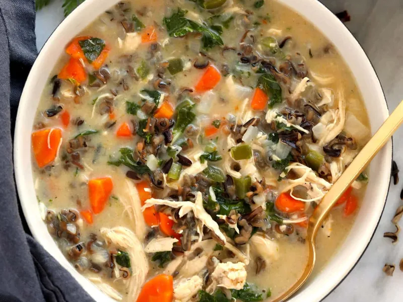 Creamy Chicken Wild Rice Soup with Kale