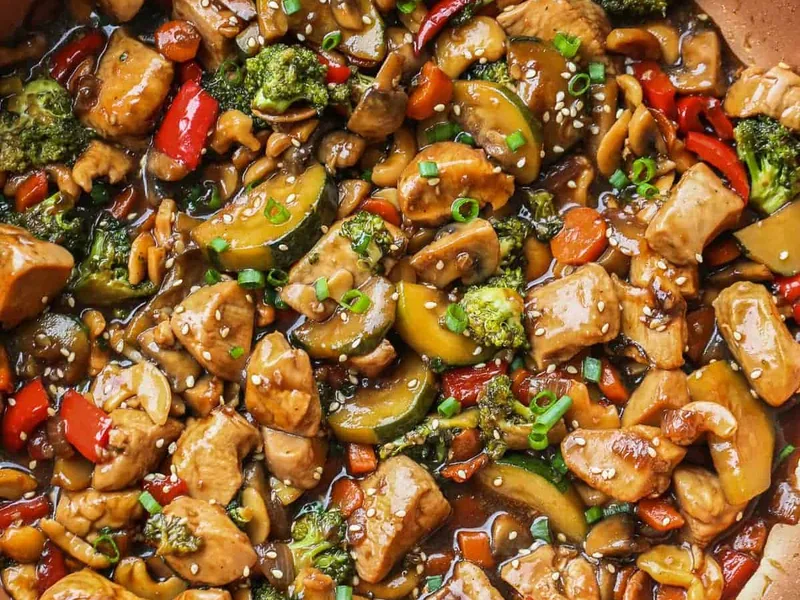 Quick Chicken Thigh Stir Fry with Cashews and Fresh Vegetables