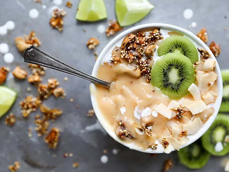 Papaya Lime Smoothie Bowl with Toasted Cashew Quinoa Cereal