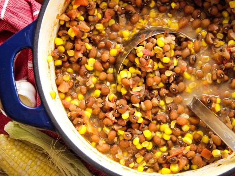 Southern Stewed Tomatoes with Crowder Peas and Fresh Corn