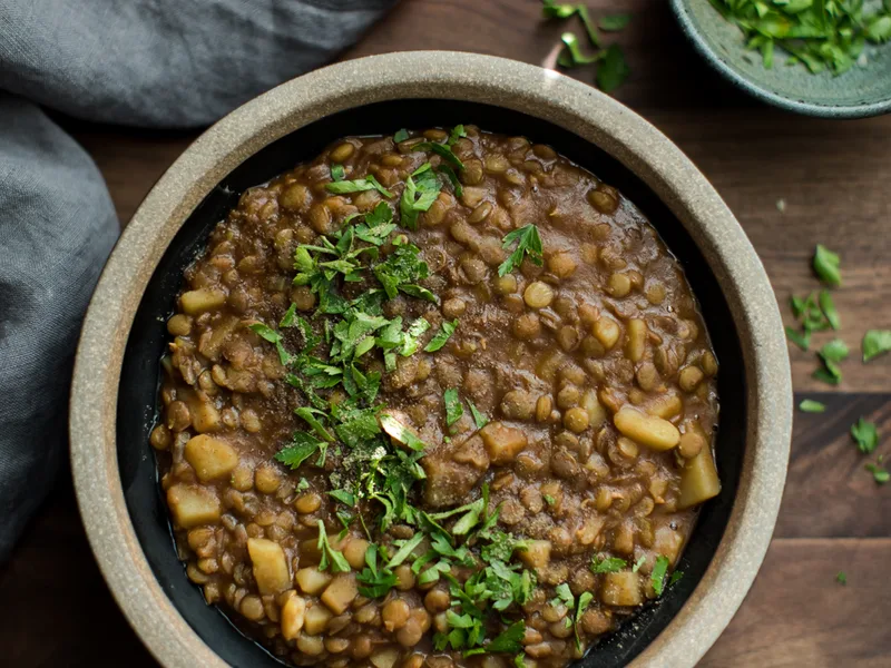 Spiced Lentil Stew with Potatoes and Warm Cardamom Cinnamon