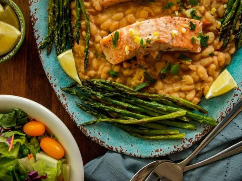 Roasted Salmon with Stewed White Beans & Preserved Lemon