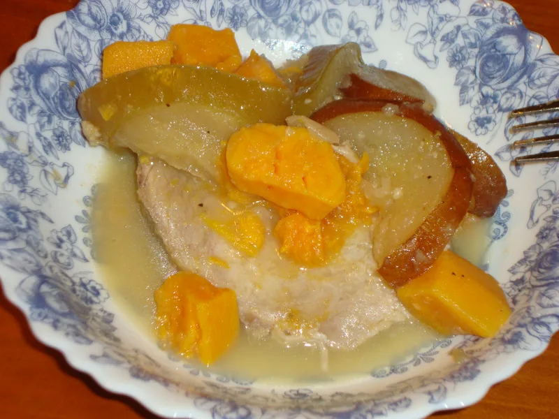 Slow Cooker Pork Loin with Apples, Pears, Sweet Potatoes