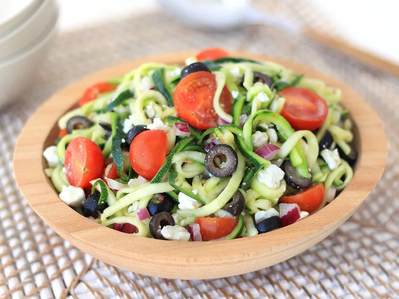 Chilled Zucchini Noodle Salad with Feta and Olives