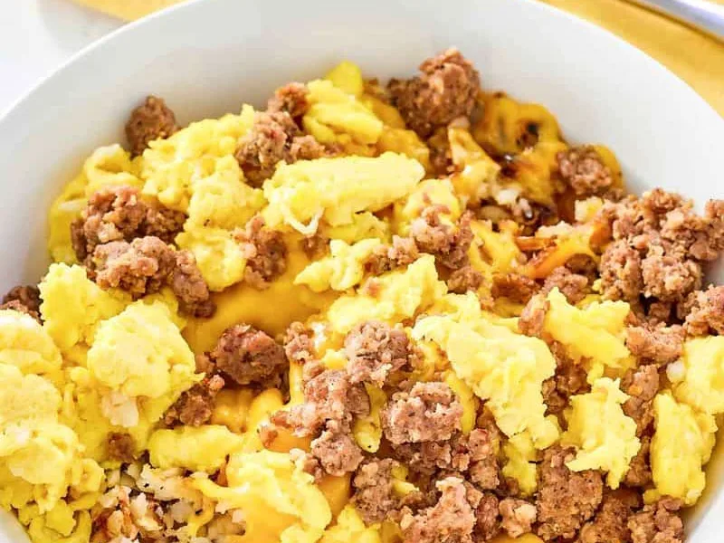Waffle House Style Sausage Egg and Cheese Hashbrown Bowl