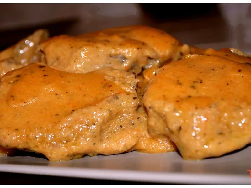 Pan-Seared Pork Chops with Pumpkin Cream and Melted Taleggio