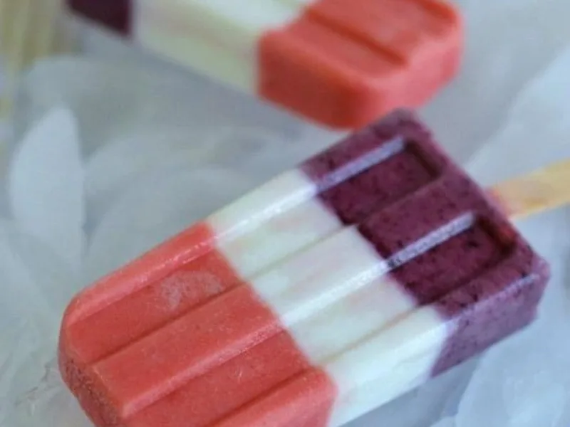 Red White Blue Coconut Milk Ice Pops with Fresh Berries