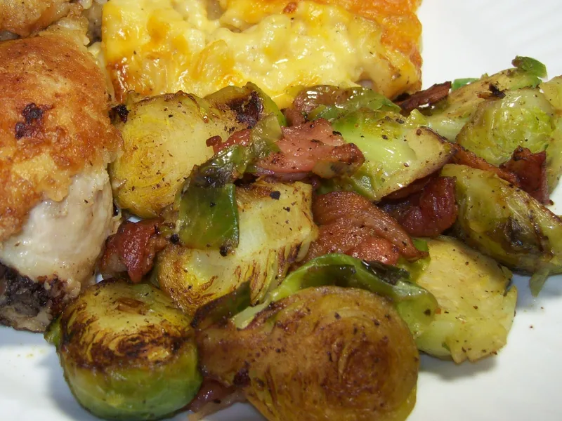 Pan-Fried Brussels Sprouts with Crispy Bacon and Lemon
