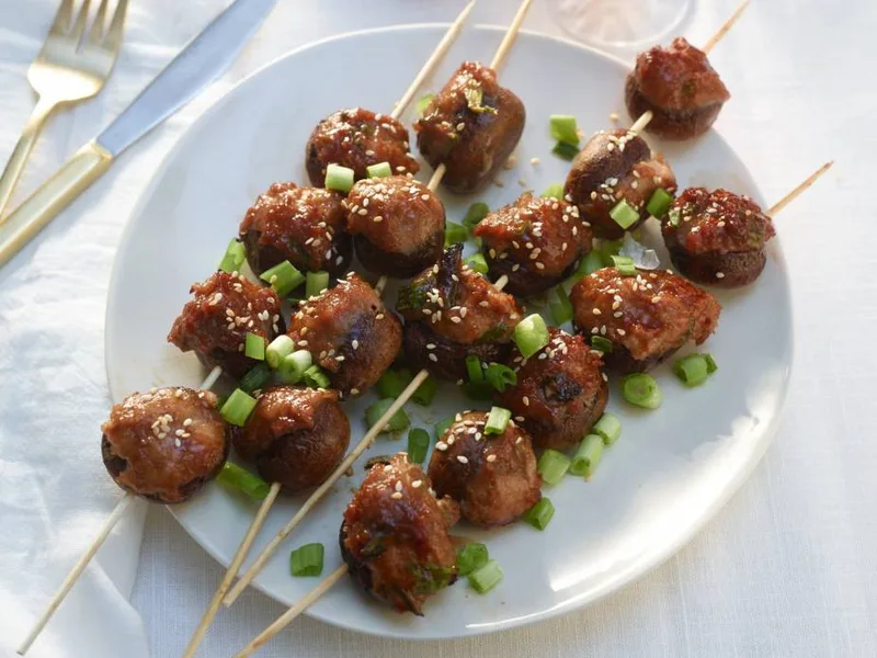Asian Chicken-Stuffed Mushrooms with Hoisin Glaze