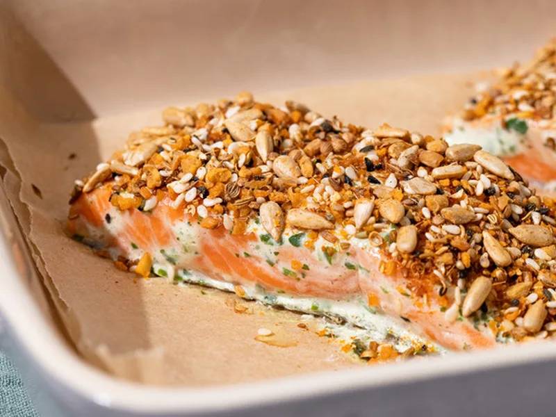 Dukkah-Crusted Trout with Lemon Herb Yogurt Sauce