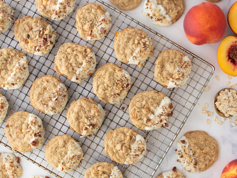 White Chocolate-Dipped Peach Oatmeal Cookies