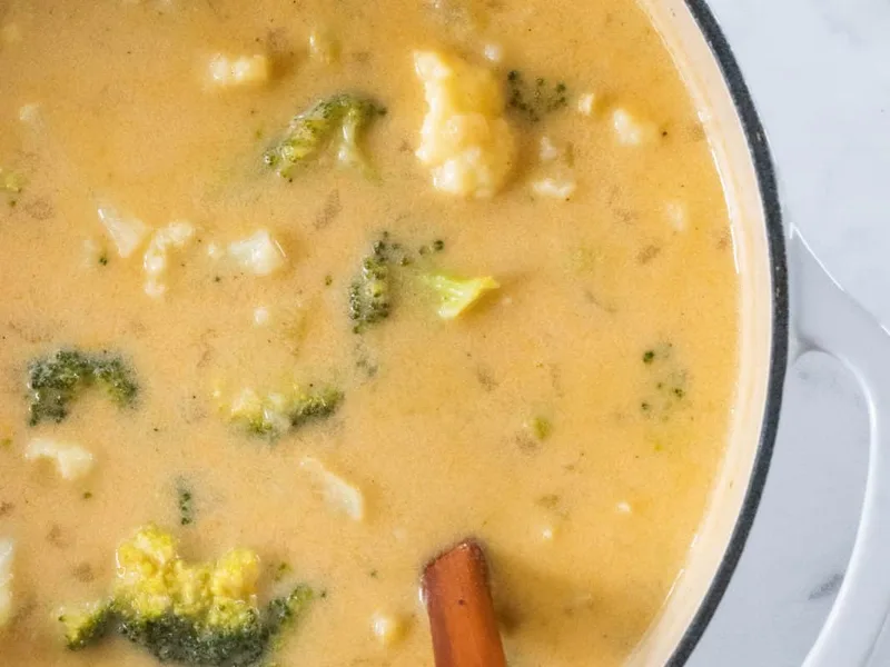 Creamy Broccoli Cauliflower Soup with Cheddar