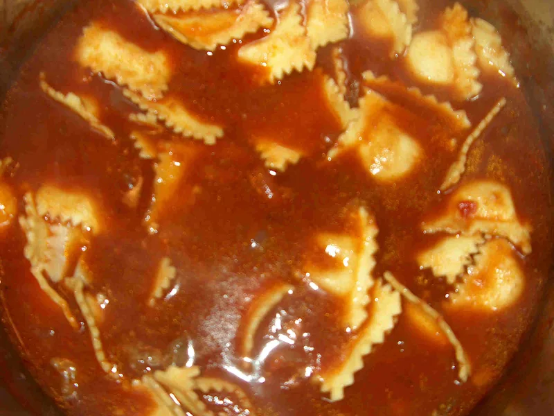 Beef and Ravioli Soup with Tomato Broth