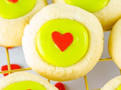 Heart-Filled Grinch Cookies with Neon Green Candy