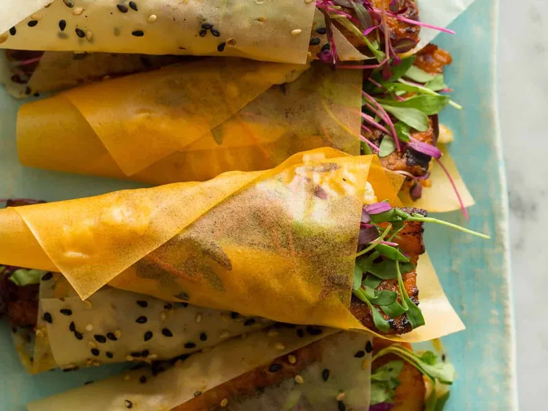 Korean Gochujang Pork Belly Hand Rolls with Sushi Rice