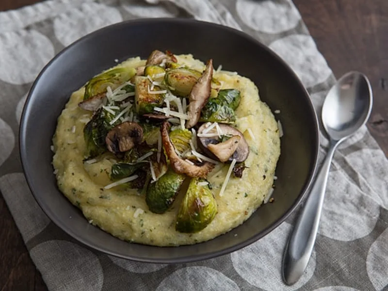 Sage Parmesan Polenta Bowls with Roasted Brussels Sprouts