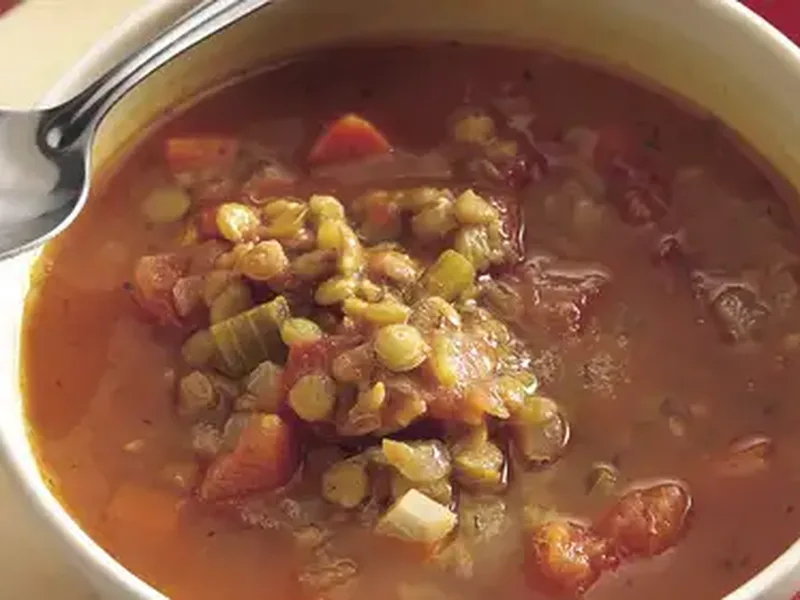 Hearty Tomato-Lentil Soup with Vegetables and Herbs