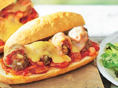 Baked Meatball Sub with Melted Cheddar