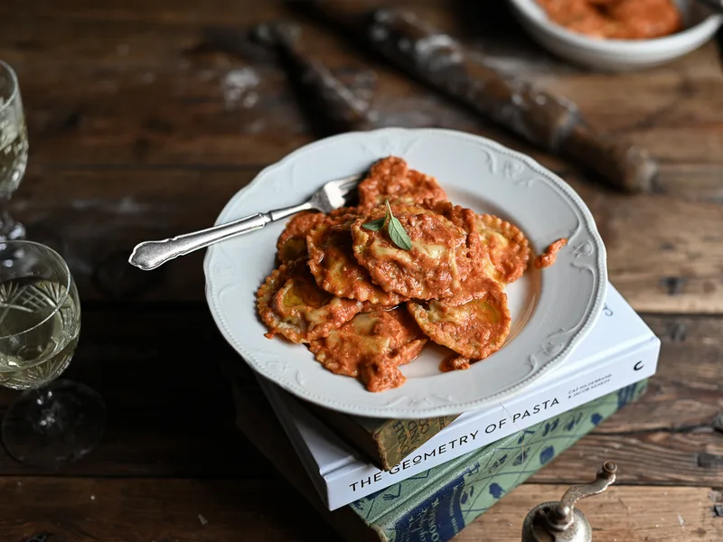 Homemade Tuscan Ravioli in Creamy Tomato Sauce
