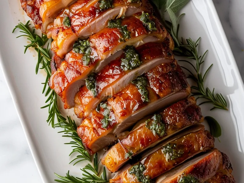 Keto Herb-Crusted Pork Belly Porchetta with Crispy Skin