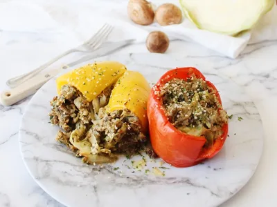 Low Carb Plant Based Stuffed Bell Peppers with Herb Seasoning