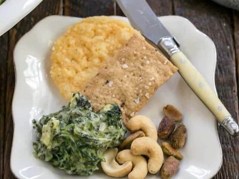 Warm Cheesy Spinach Artichoke Dip with Three Cheeses