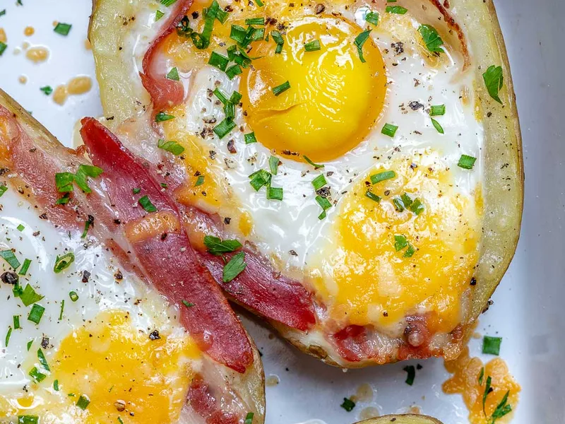 Double Baked Bacon and Egg Stuffed Potato Boats