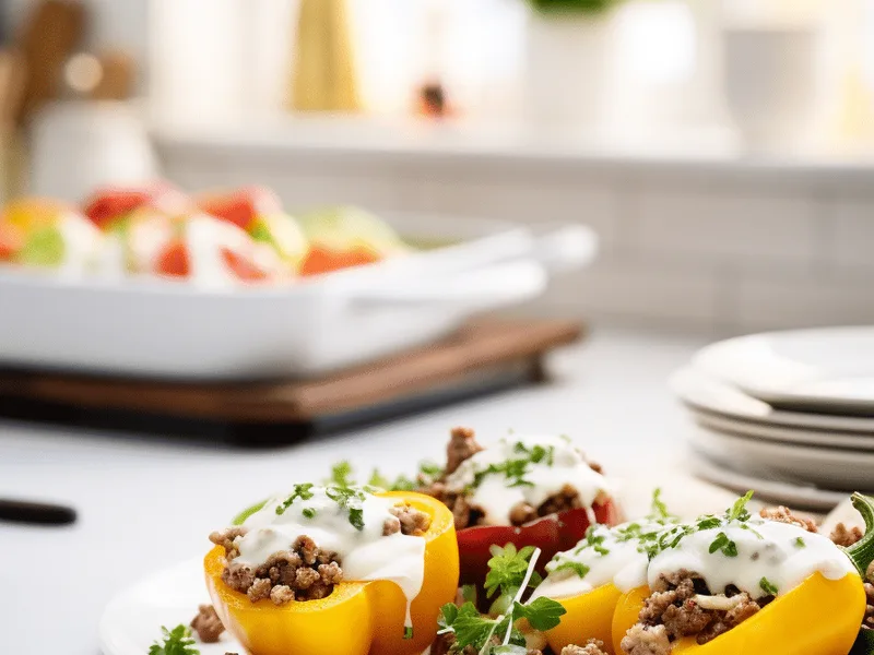 Ground Beef and Walnut Stuffed Bell Peppers with Cheddar