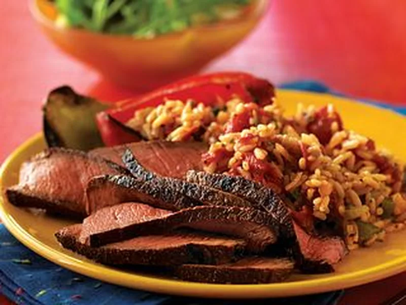 Grilled Cajun Beef Steak with Charred Peppers