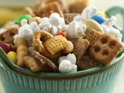 Sweet Salty Toffee Chex Mix with Caramel Coating