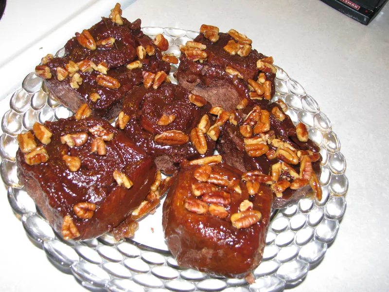 Bread Machine Chocolate Pecan Sticky Buns with Brown Sugar Glaze