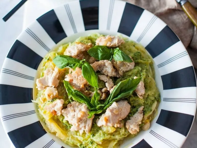 Ground Chicken Spaghetti Squash Pesto Bowls