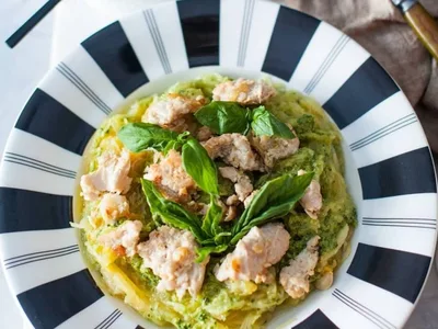 Ground Chicken Spaghetti Squash Pesto Bowls