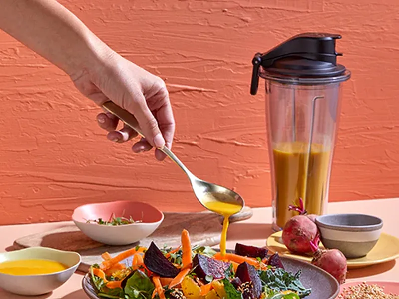 Seasonal Salad with Oil-Free Ginger Sesame Dressing