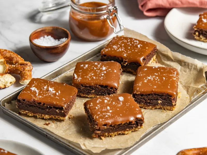 Salted Caramel Pretzel Brownies with Homemade Caramel
