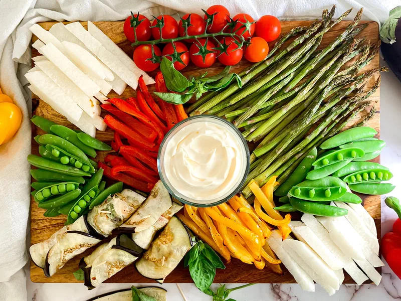 Roasted Vegetable Platter with Eggplant Basil Rolls