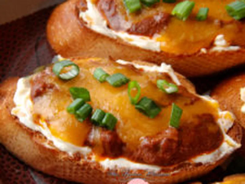 Game Day Chili Cheese Crostini with Toasted French Bread