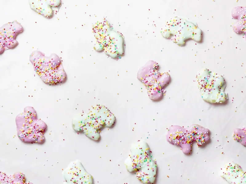 Homemade Frosted Animal Cookies with Colorful Sprinkles