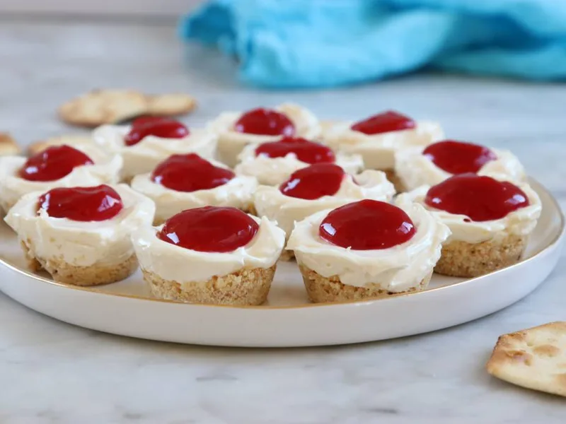 No Bake Tam Tams Cheesecake Bites with Raspberry Sauce
