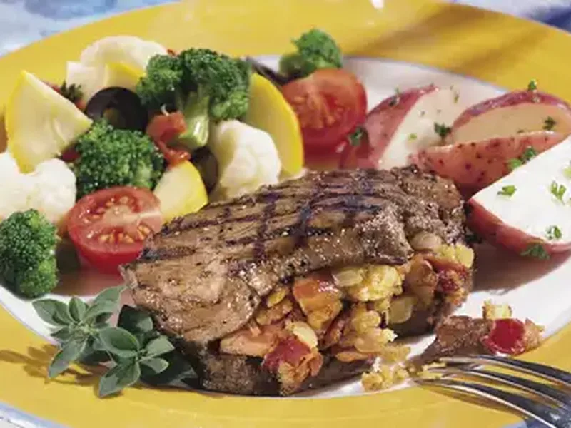 Bacon-Stuffed Beef Tenderloin Steaks with Cornbread Stuffing