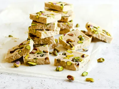 High-Protein Keto Pistachio Halva with Tahini and Coconut