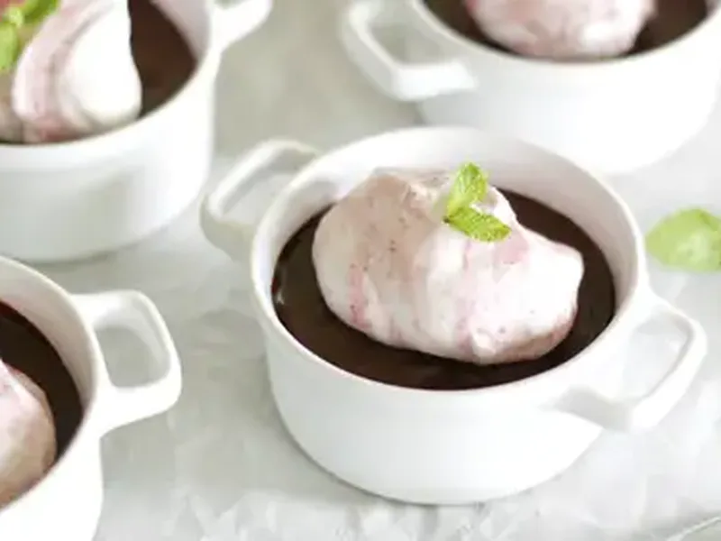 Chocolate-Raspberry Pots de Creme with Whipped Berry Cream