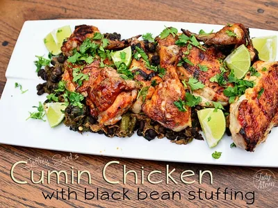 Grilled Cumin Honey Glazed Chicken with Charred Chile Black Bean