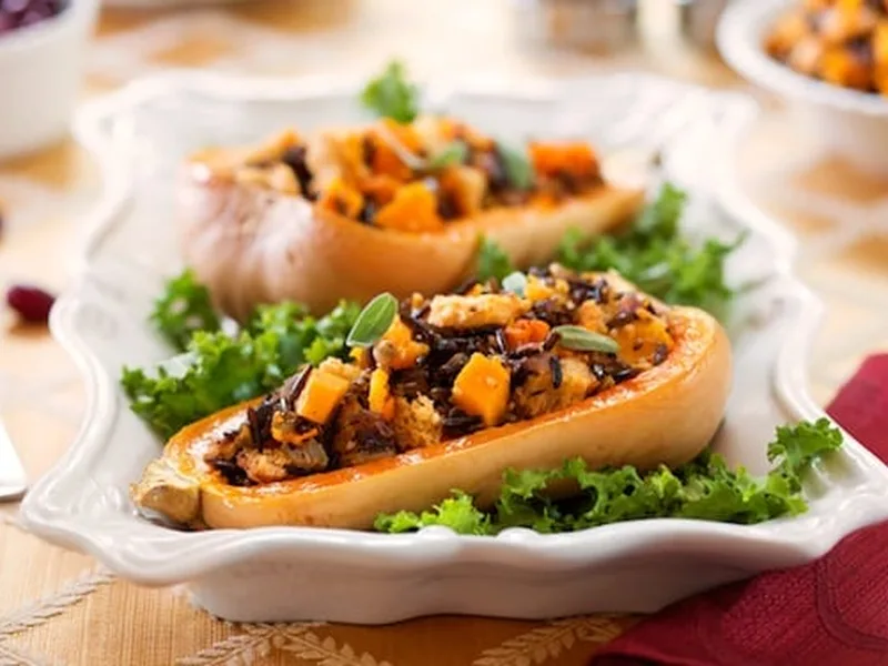 Roasted Butternut Squash With Wild Rice Stuffing