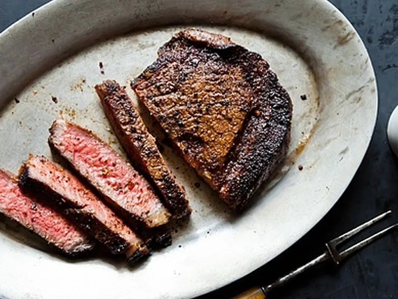 Cowboy Coffee Rubbed Rib Eye Steak with Chocolate Stout Sauce