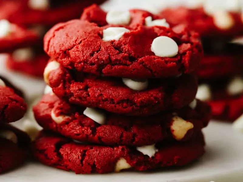 Red Velvet White Chocolate Chip Cookies with Cocoa and Vinegar