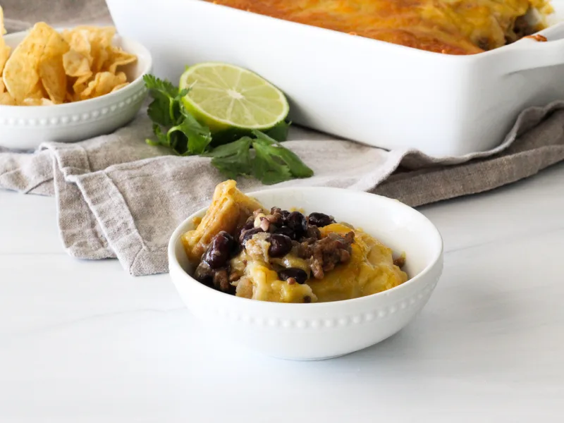 Zesty Beef Taco Casserole with Corn Tortillas