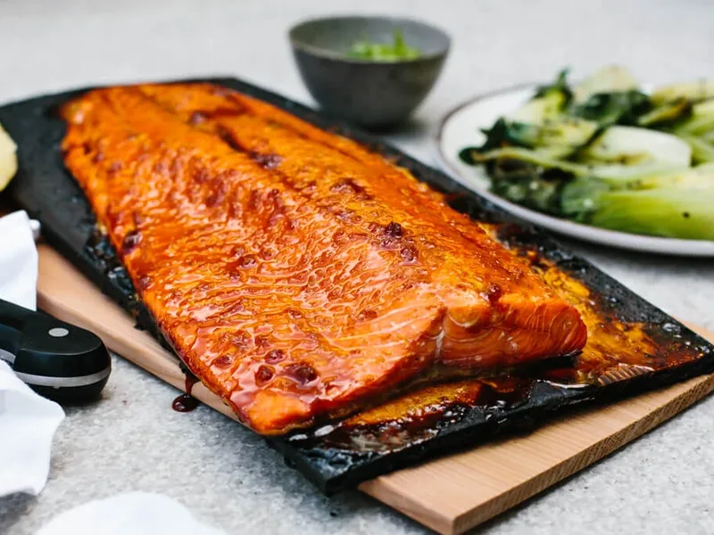Cedar Plank Grilled Salmon with Maple Ginger Glaze