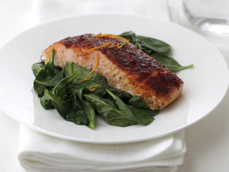Smoked Paprika Roasted Salmon with Wilted Spinach
